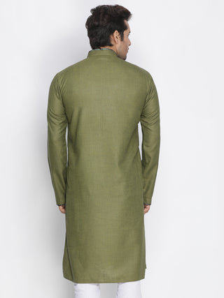 Vastramay Men's Green Color  Cotton Blend Kurta