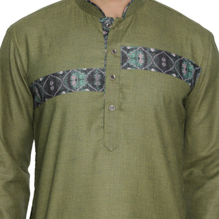 Men's Green Cotton Blend Kurta and Pyjama Set