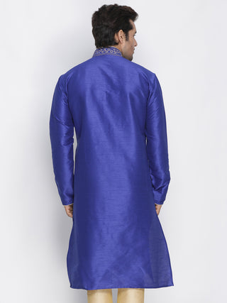 VASTRAMAY Men's Blue Cotton Silk Blend Kurta