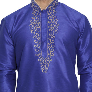 Men's Blue Cotton Silk Blend Kurta and Pyjama Set