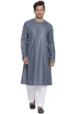 Men's Grey Cotton Blend Kurta and Patiala Set