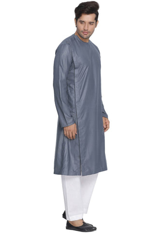 Men's Grey Cotton Blend Kurta and Patiala Set