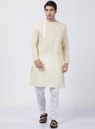 Men's White Cotton Blend Kurta and Pyjama Set
