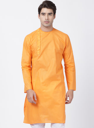 Men's Orange Cotton Blend Kurta