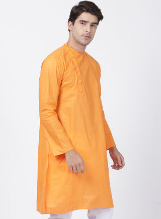 Men's Orange Cotton Blend Kurta