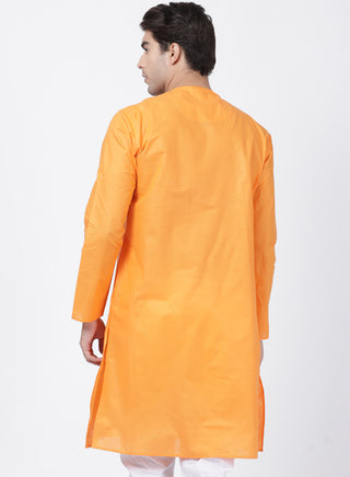 Men's Orange Cotton Blend Kurta