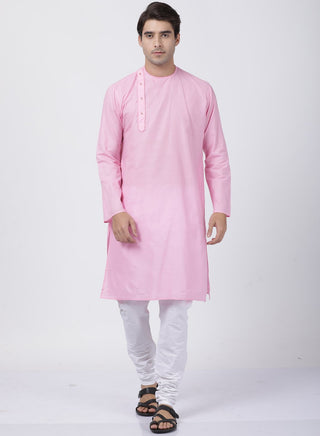 Men's Pink Cotton Blend Kurta and Pyjama Set