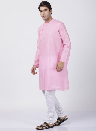 Men's Pink Cotton Blend Kurta and Pyjama Set