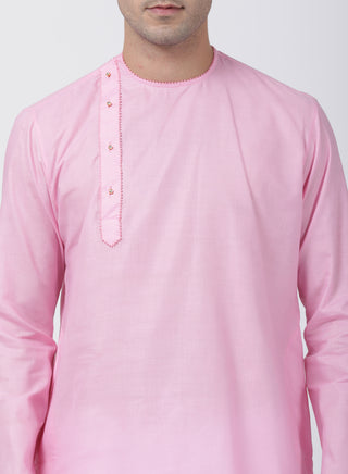 Men's Pink Cotton Blend Kurta and Pyjama Set