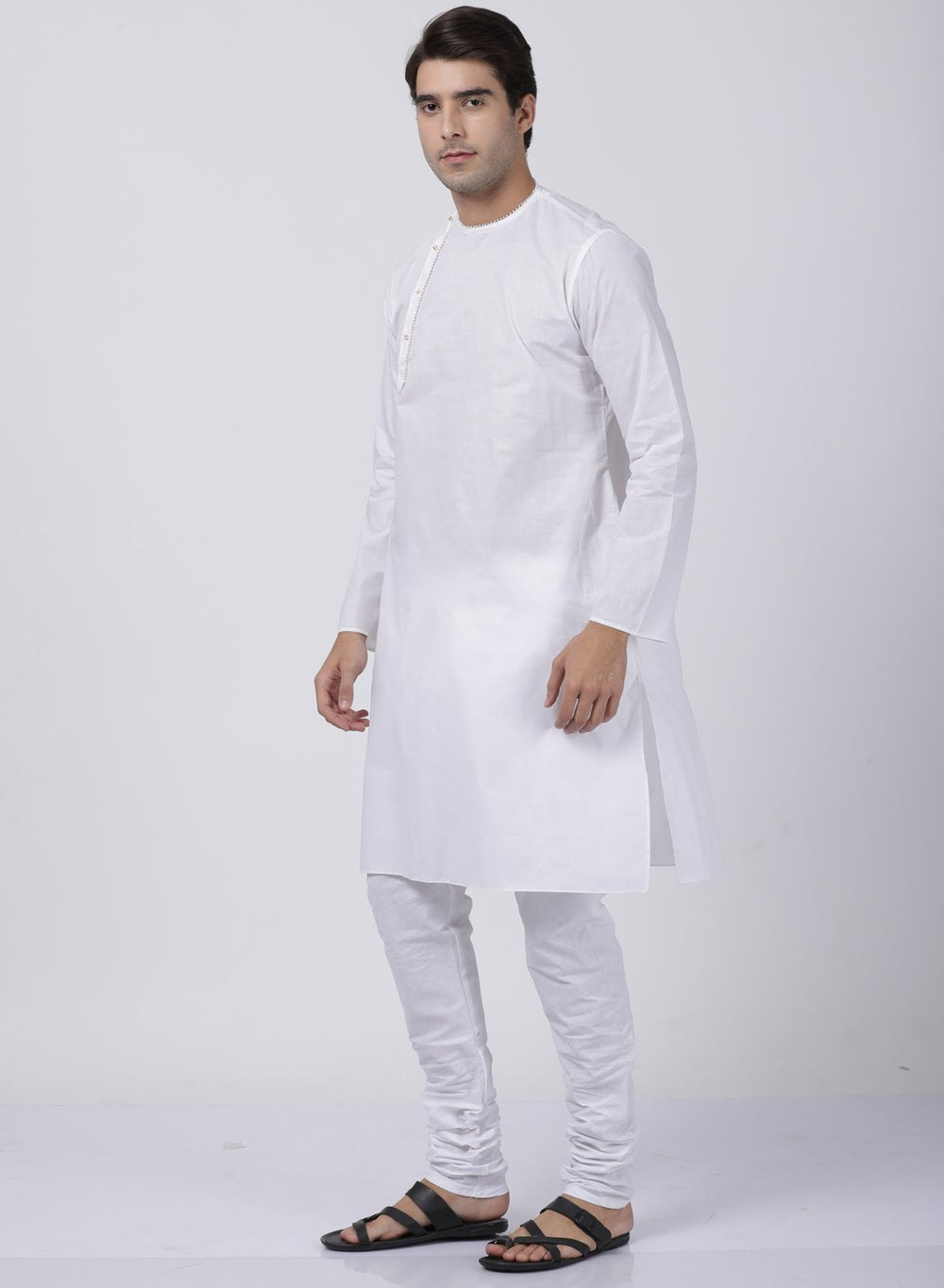 Men's White Cotton Blend Kurta and Pyjama Set