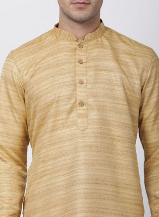 Men's Beige Cotton Silk Blend Kurta and Pyjama Set