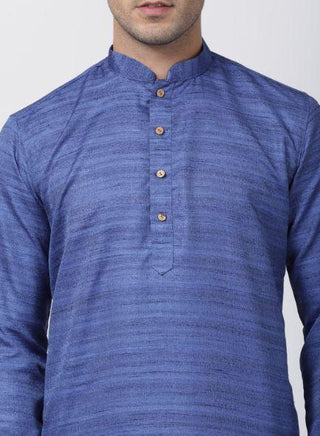 Men's Blue Cotton Silk Blend Kurta