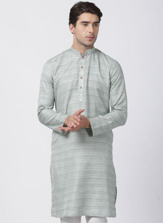 Men's Light Green Cotton Silk Blend Kurta