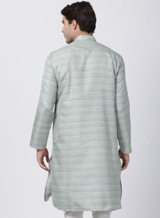 Men's Light Green Cotton Silk Blend Kurta