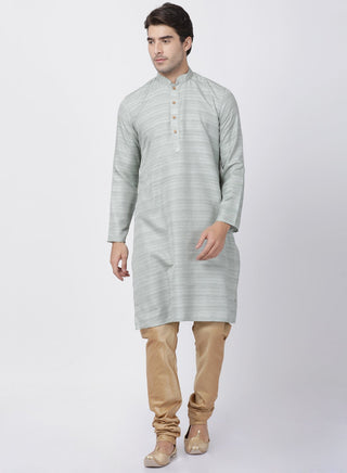 Men's Light Green Cotton Silk Blend Kurta and Pyjama Set