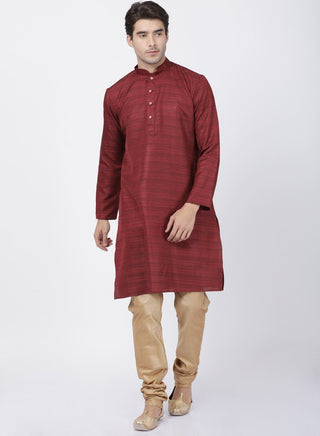 Men's Maroon Cotton Silk Blend Kurta and Pyjama Set