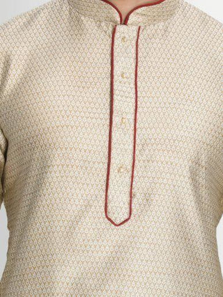 Men's Beige Cotton Silk Blend Kurta and Pyjama Set