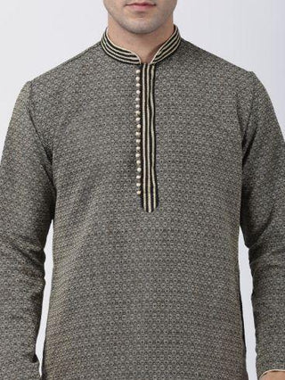 Men's Black Cotton Silk Blend Kurta