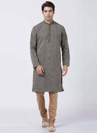 Men's Black Cotton Silk Blend Kurta
