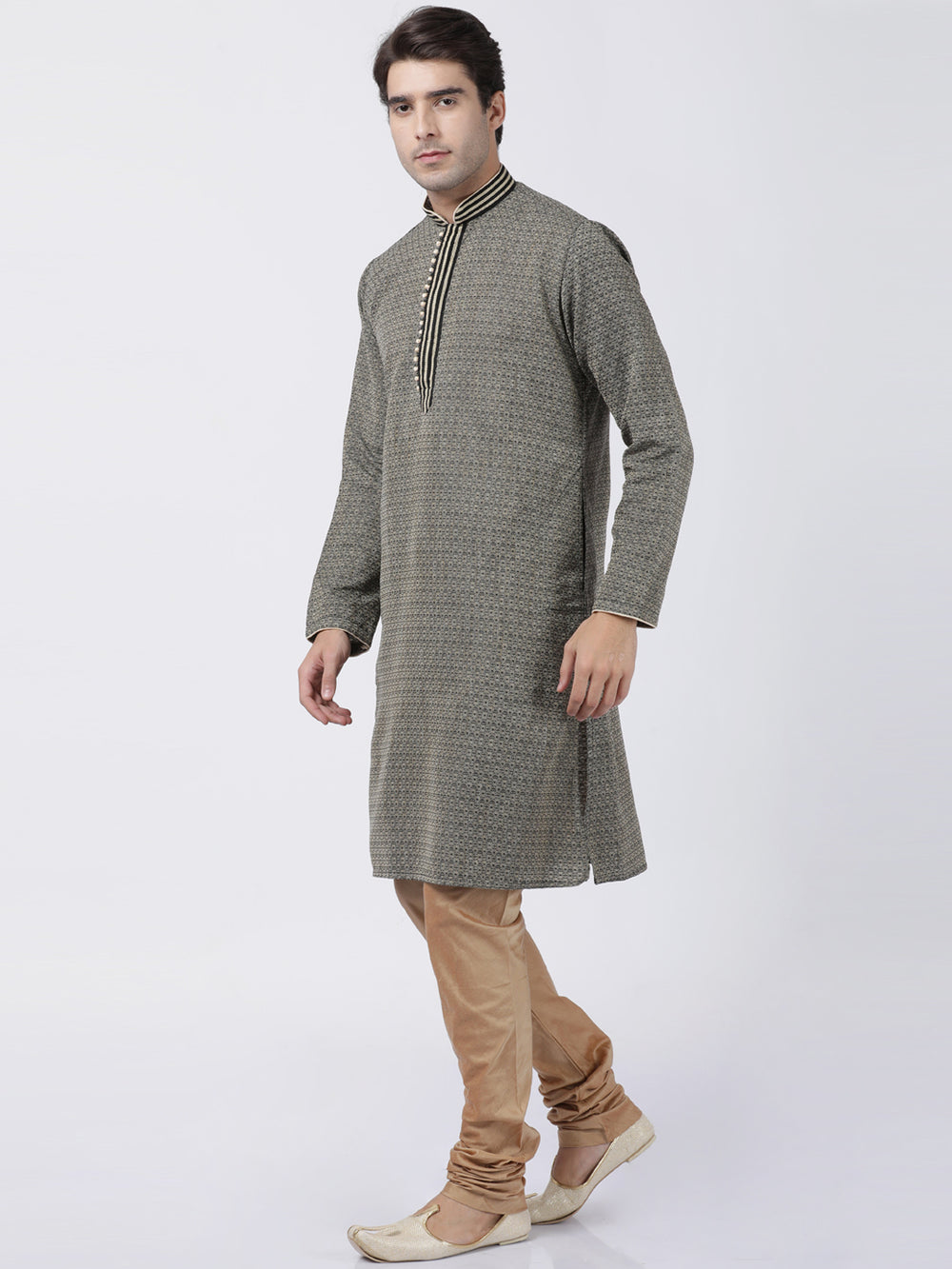 Men's Black Cotton Silk Blend Kurta and Pyjama Set