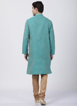 Men's Green Cotton Silk Blend Kurta and Pyjama Set