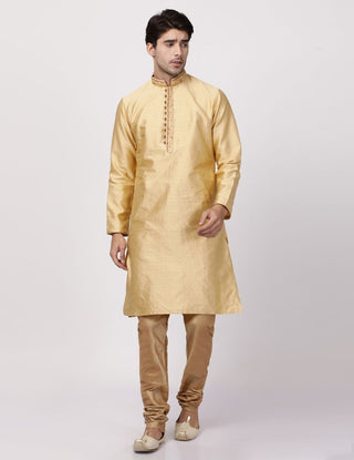 Men's Beige Cotton Silk Blend Kurta and Pyjama Set