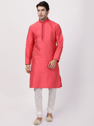 Men's Pink Cotton Silk Blend Kurta