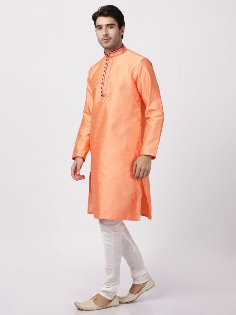 Men's Light Fawn Color Cotton Silk Blend Kurta and Pyjama Set