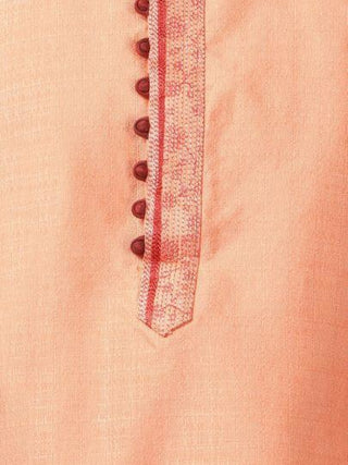 Men's Light Fawn Color Cotton Silk Blend Kurta and Pyjama Set