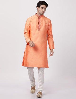 Men's Light Fawn Color Cotton Silk Blend Kurta and Pyjama Set
