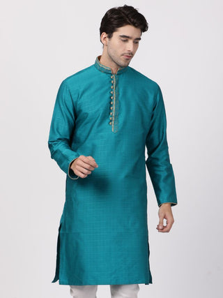 Men's Green Cotton Silk Blend Kurta