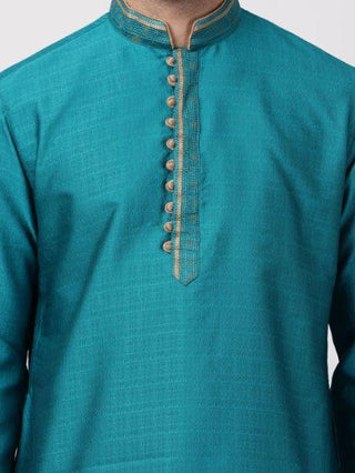 Men's Green Cotton Silk Blend Kurta
