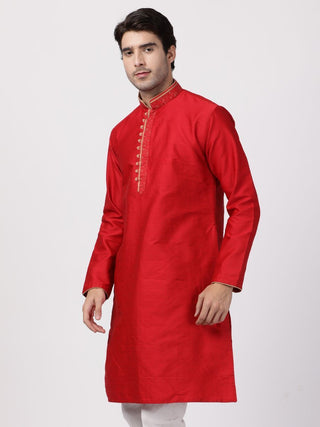 Men's Red Cotton Silk Blend Kurta