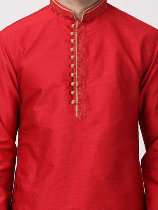 Men's Red Cotton Silk Blend Kurta
