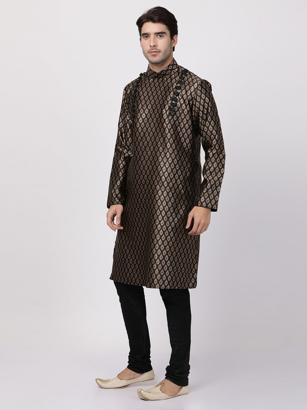 Men's Black Cotton Silk Blend Kurta and Pyjama Set