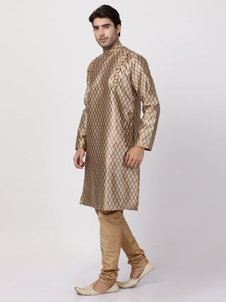 Men's Gold Cotton Silk Blend Kurta and Pyjama Set