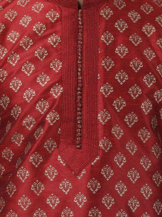 Men's Maroon Cotton Silk Blend Kurta