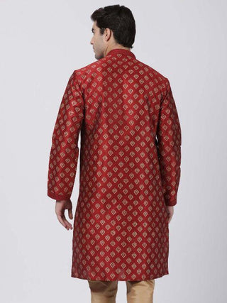 Men's Maroon Cotton Silk Blend Kurta