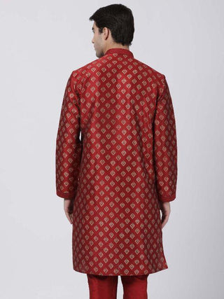Men's Maroon Cotton Silk Blend Kurta and Pyjama Set