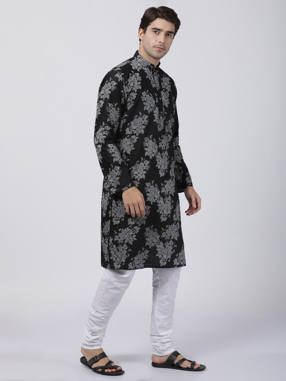 Men's Black Cotton Kurta and Pyjama Set