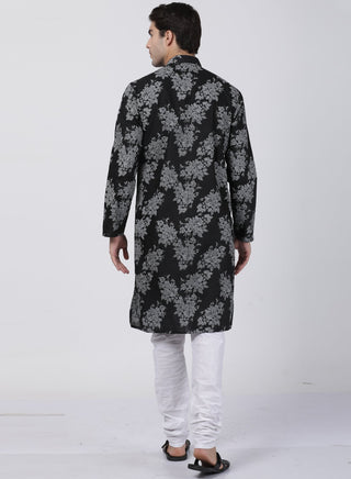 Men's Black Cotton Kurta and Pyjama Set