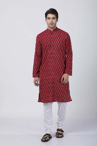 Men's Maroon Pure Cotton Kurta