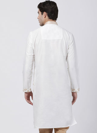 Men's White Cotton Silk Blend Kurta