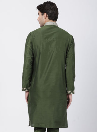 Men's Green Cotton Silk Blend Kurta