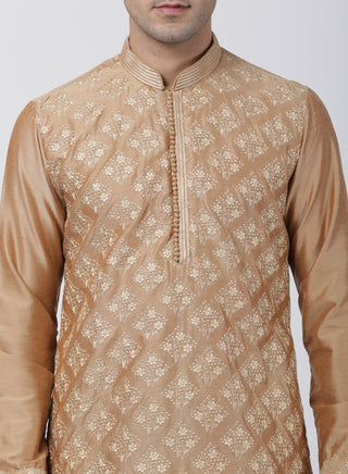 Men's Gold Cotton Silk Blend Kurta and Pyjama Set