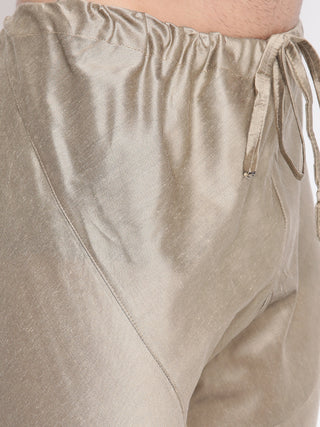 Vastramay Baap Beta Chiku Silk Blend Printed Angrakha Design Kurta Pyjama Set