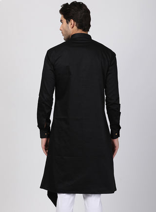 VASTRAMAY Men's Black Cotton Silk Blend Kurta