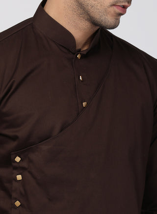 VASTRAMAY Men's Brown Cotton Silk Blend Kurta
