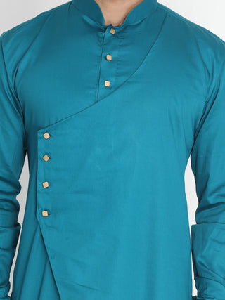 Vastramay Cotton Satin Blend Turquoise and Cream Baap Beta Kurta Pyjama Set