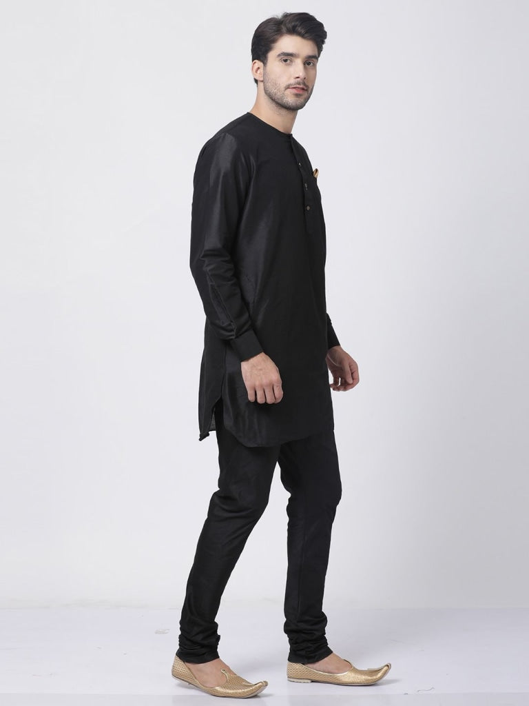 Men's Black Cotton Blend Kurta and Pyjama Set